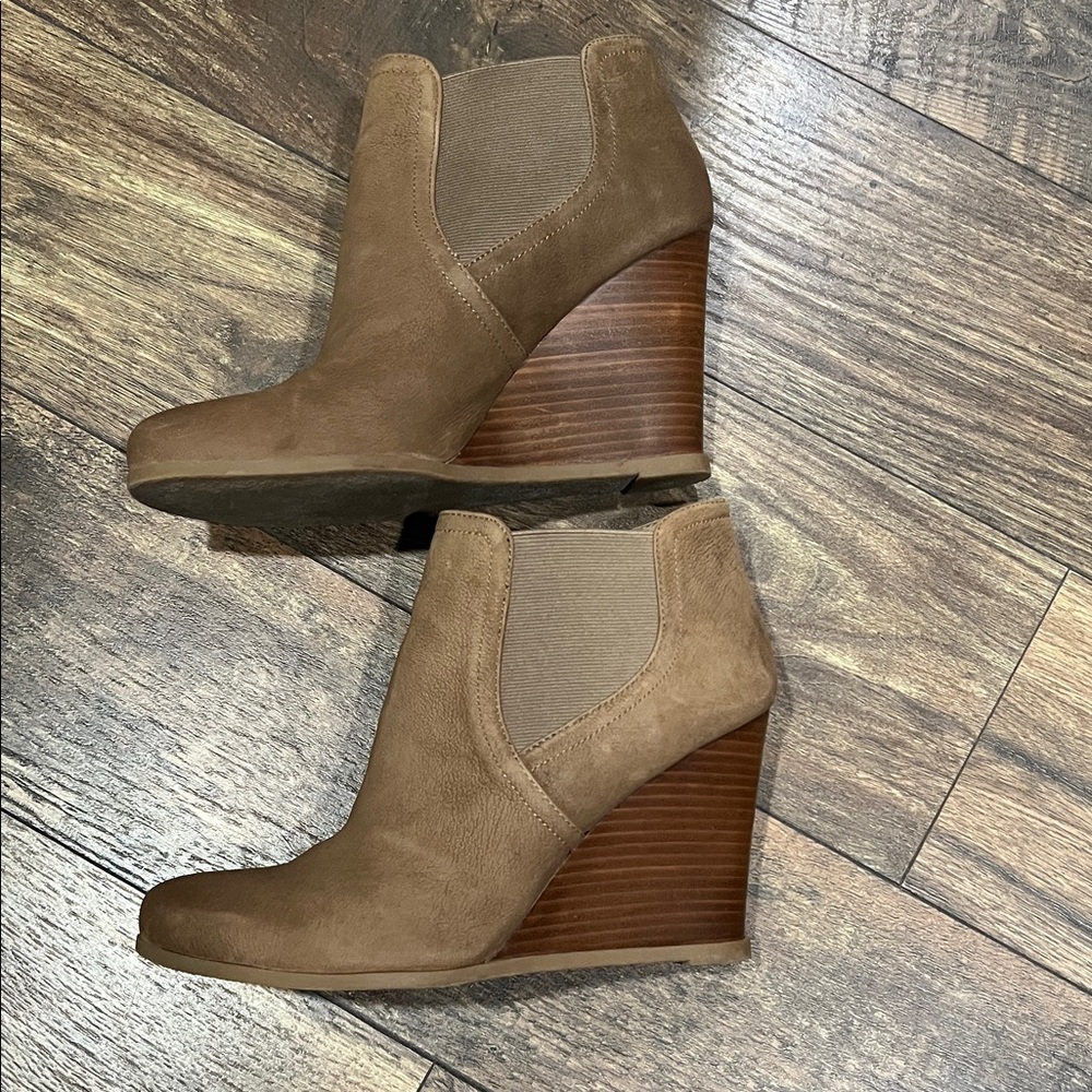 Audrey Brooke Brown Wedge Ankle Booties